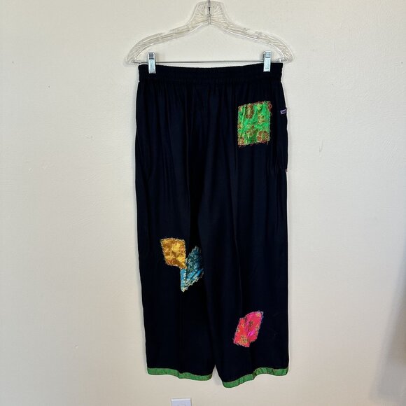 Sacred Threads Black Patchwork Shirt & Pants Set Medium NWT Rayon Art to Wear - Picture 9 of 16